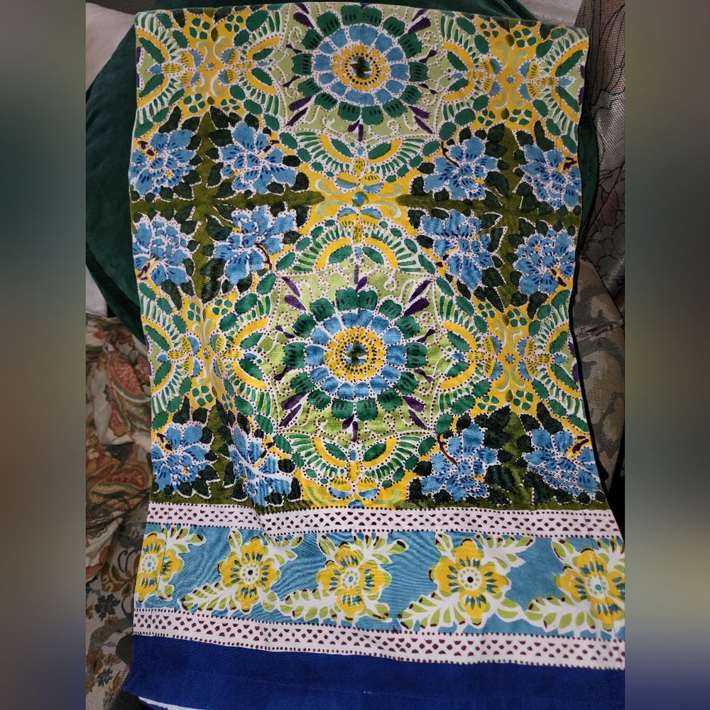 Pottery Barn Blue and Yellow Floral Fabric Table Runner